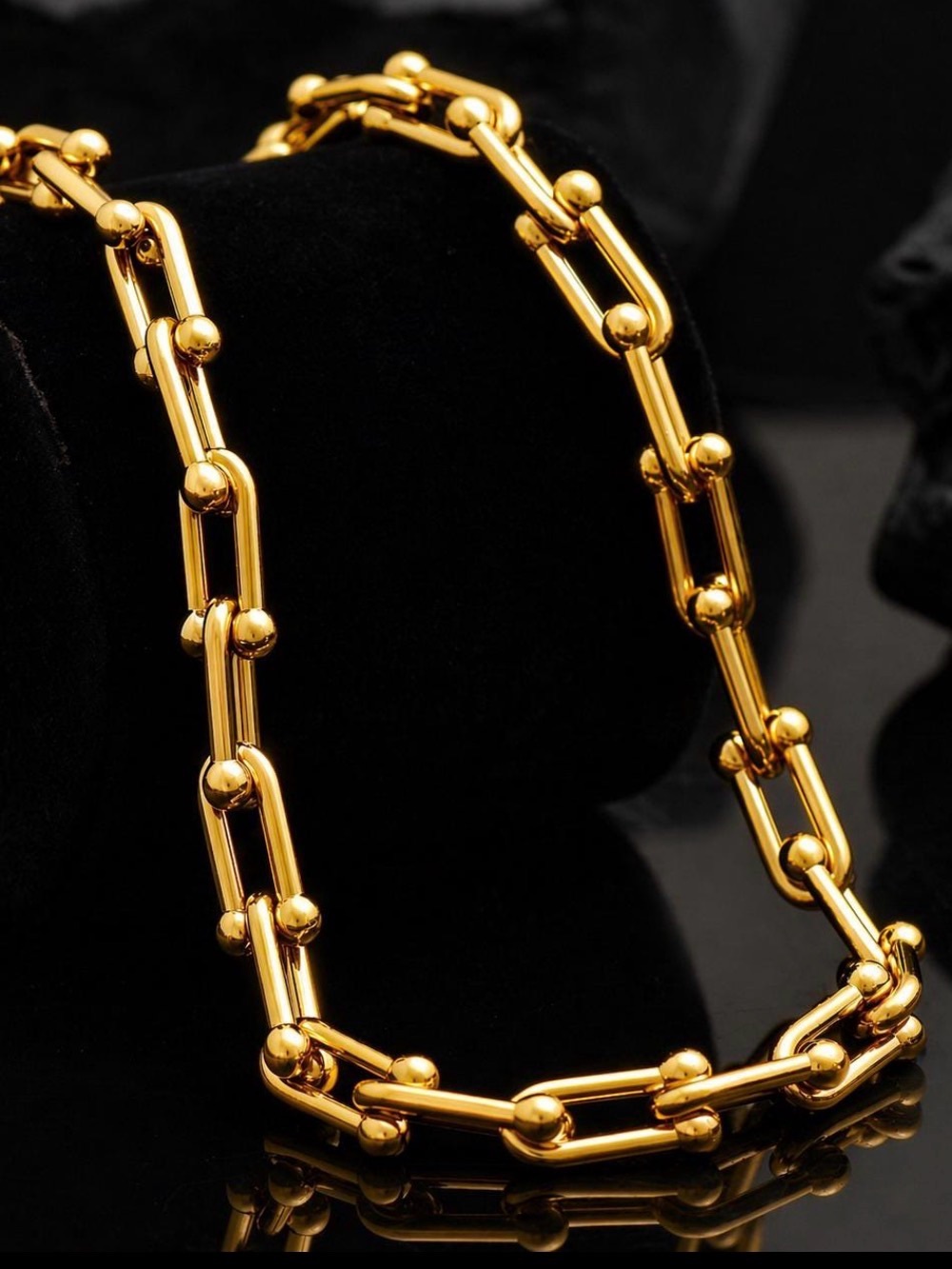 U Shape Graduated Link Gold Chain Necklace Stainless Steel Waterproof